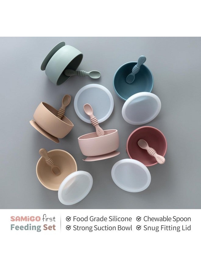 SAMiGO Silicone Baby Bowl and Spoon Set with Suction and Lid, First Stage Self Feeding Essentials, Food Bowl for 6+ Months - Image 3