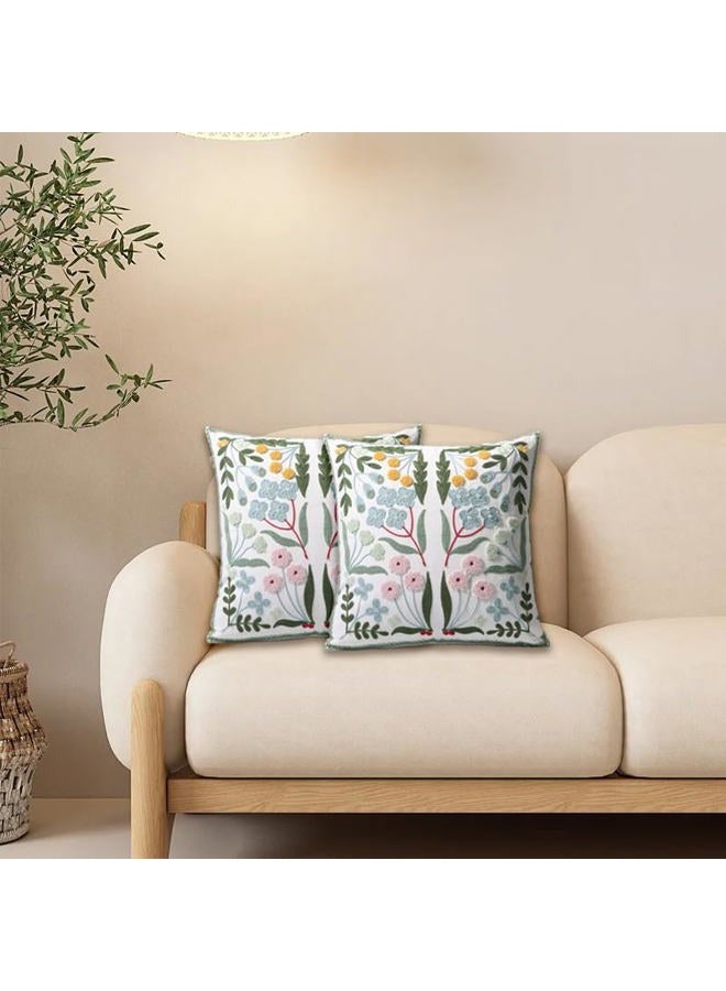 Pilmandu Pack of 2 Embroidered Decorative Throw Pillow Cover 18x18 Inch Farmhouse Floral Pillowcase for Living Room Sofa Bed (Blue Floral) - Image 5