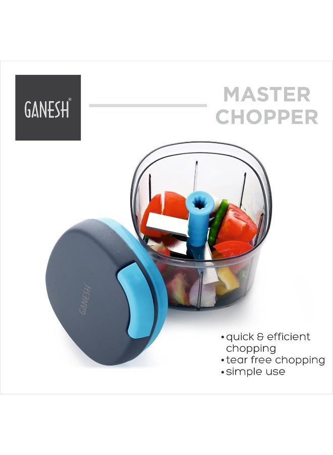 GANESH Multipurpose Plastic Vegetable Master Chopper with 5 Stainless Steel Blades Blades for Effortlessly Chopping Vegetables and Fruits for Your Kitchen, XL Large Jumbo Chopper (900 Ml) - Image 4