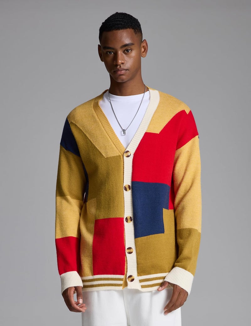 Arssm Mens Cardigan Sweater Knitted Long Sleeve V Neck Button Down Sweaters Casual Cardigans((US, Alpha, Large, Regular, Regular, Yellow) - Image 2