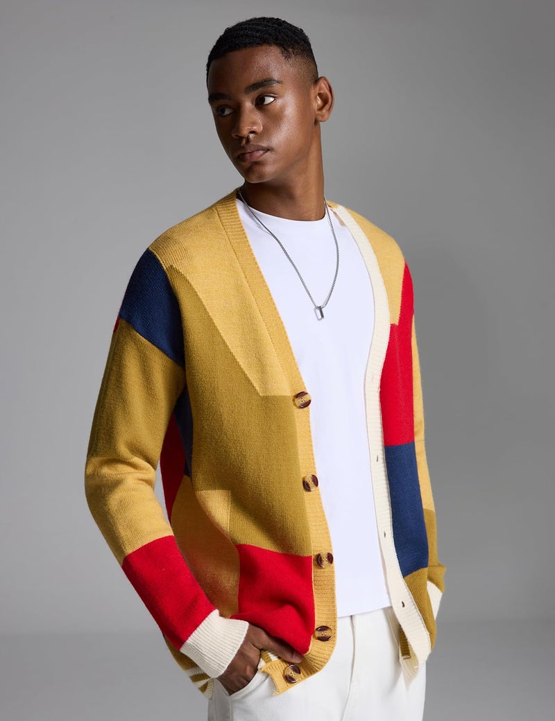 Arssm Mens Cardigan Sweater Knitted Long Sleeve V Neck Button Down Sweaters Casual Cardigans((US, Alpha, Large, Regular, Regular, Yellow) - Image 5