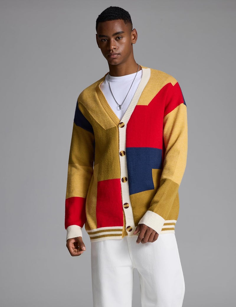 Arssm Mens Cardigan Sweater Knitted Long Sleeve V Neck Button Down Sweaters Casual Cardigans((US, Alpha, Large, Regular, Regular, Yellow) - Image 3
