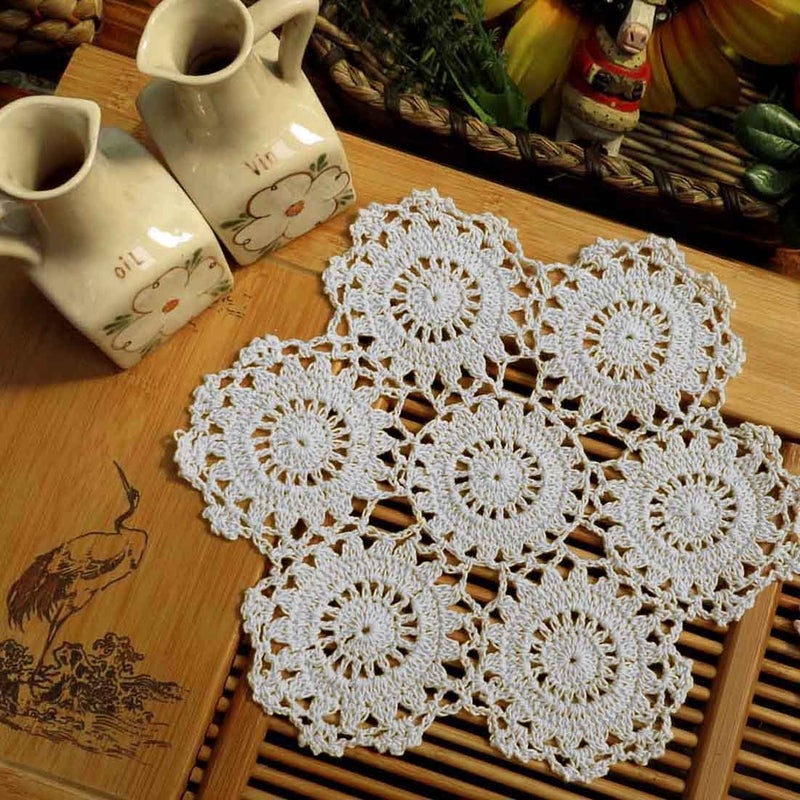 kilofly Crochet Cotton Lace Table Placemats Doilies Pack  4pc  White  Blossoms  10 inch - Image 3