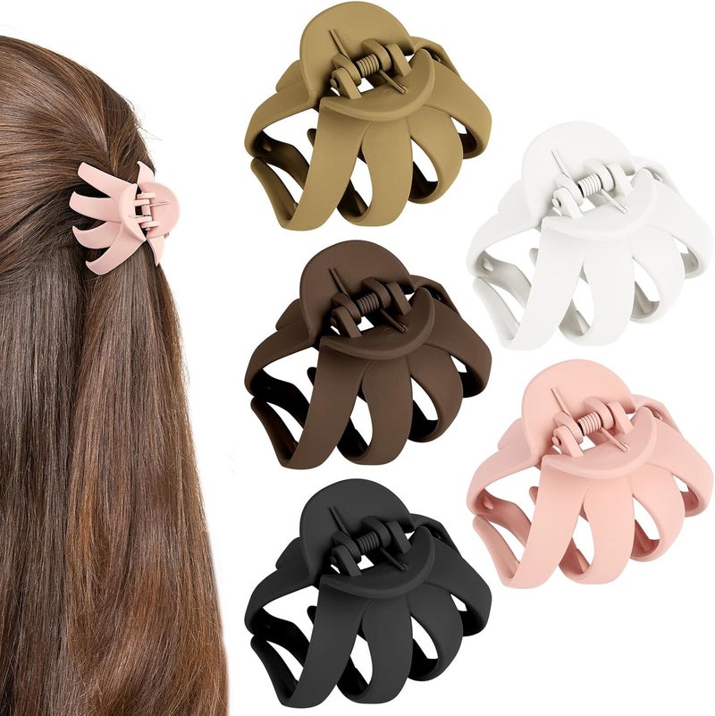 LOPHE Octopus Hair Claw Clips 5 Pack Small NonSlip Wide Grip Hair Clamps for Thick Long Curly Hair Double Row Teeth Hair Clips Women Girls Hair Accessories for Daily Use