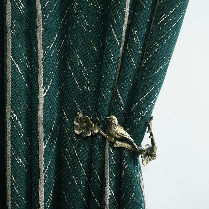 1 Pair American Luxury Retro Fish Bone Drapes Room Darkening Green and Gold Curtains for Living Room Bedroom Green54x96