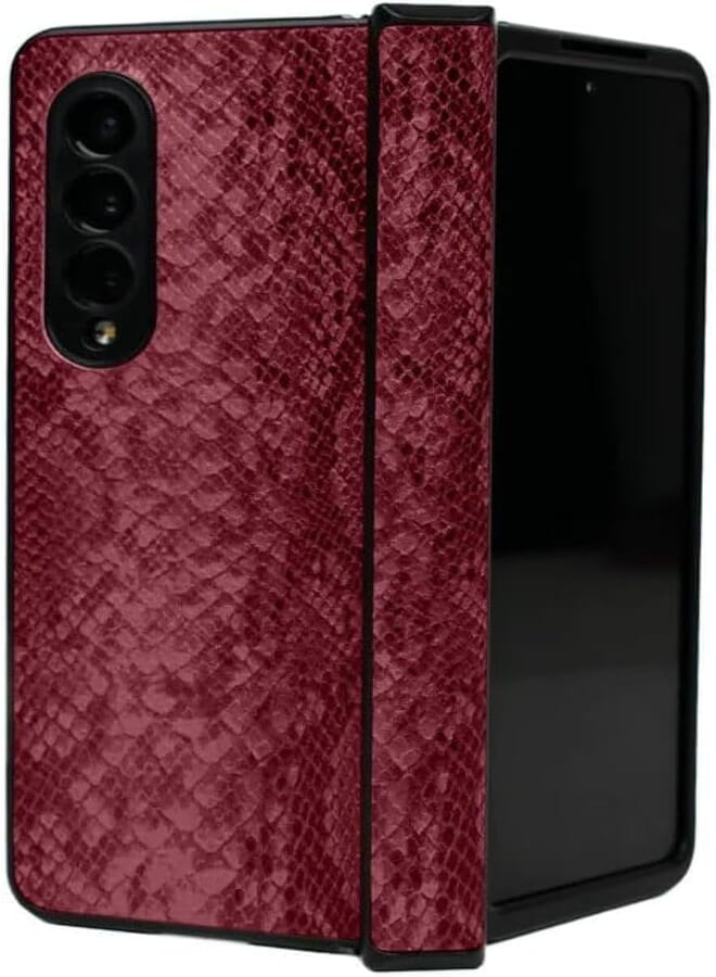 Next Next store Premium PU Leather Case Compatible with Galaxy Z Fold 5 [Crocodile Shape] Wireless Charging Case for Samsung Galaxy Z Fold 5 - (Red)