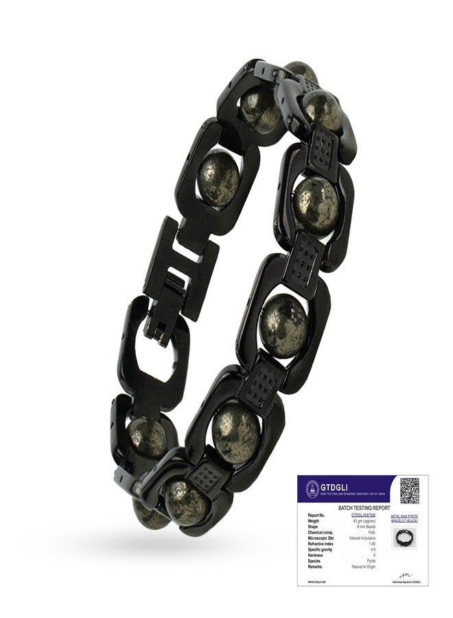 Astrotalk Metal Raw Pyrite Bracelet (Black) | Attracts Money and Boosts Confidence | Astrology Bracelet for Man and Women | Beautifully Crafted with Healing Crystals | Gift for Man & Woman - Image 1