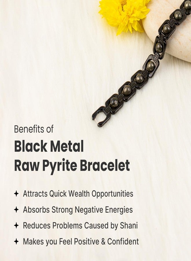 Astrotalk Metal Raw Pyrite Bracelet (Black) | Attracts Money and Boosts Confidence | Astrology Bracelet for Man and Women | Beautifully Crafted with Healing Crystals | Gift for Man & Woman - Image 3