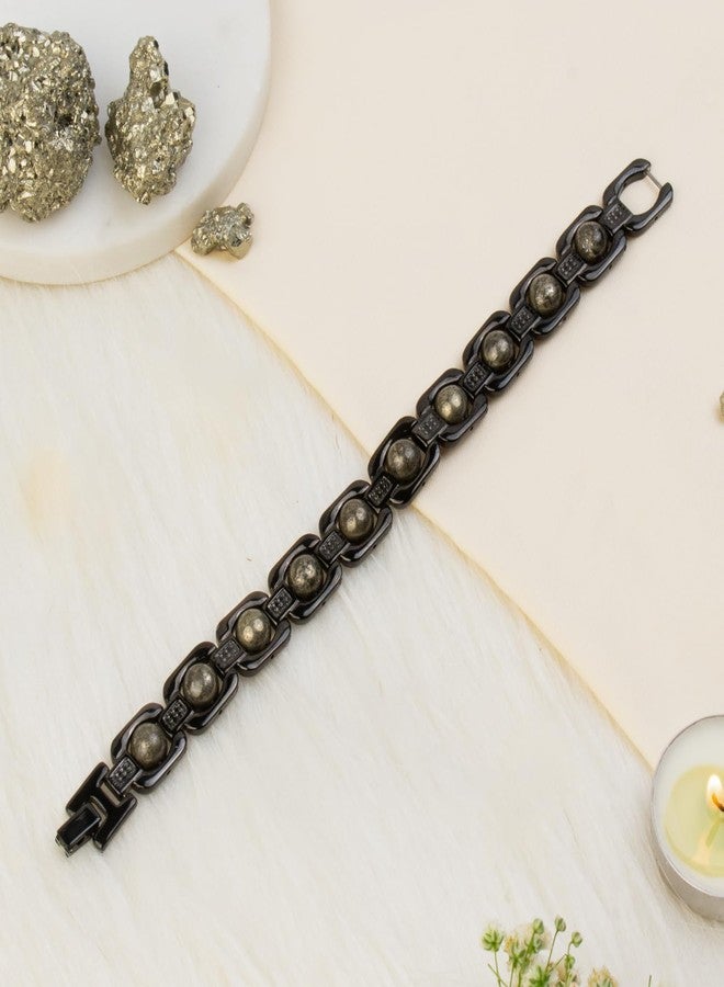 Astrotalk Metal Raw Pyrite Bracelet (Black) | Attracts Money and Boosts Confidence | Astrology Bracelet for Man and Women | Beautifully Crafted with Healing Crystals | Gift for Man & Woman - Image 2