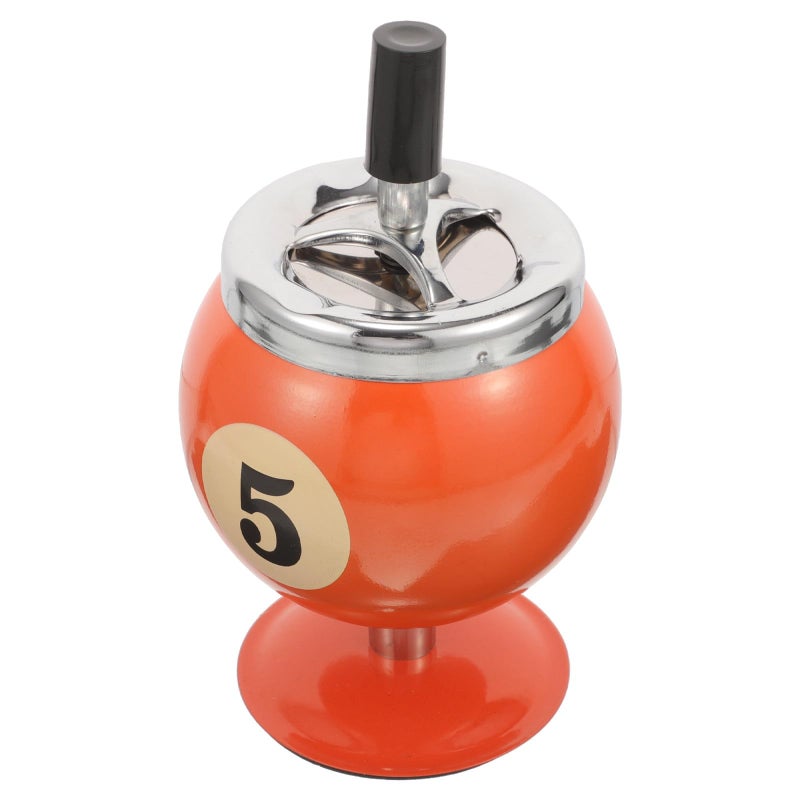 Windproof Metal Ashtray With Push Down Lid Orange Indoor Home Tabletop Smokeless - Image 2