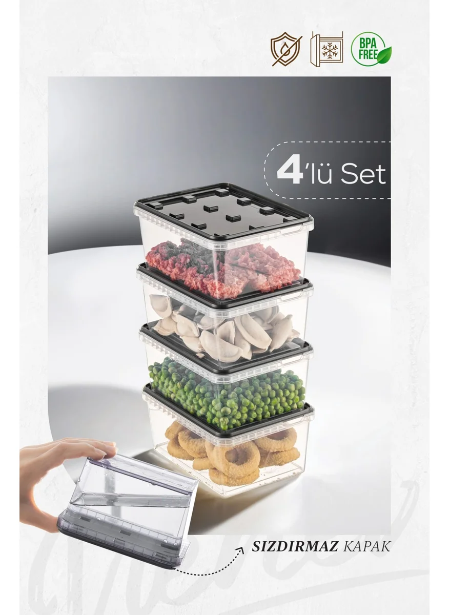 فينيف 4-Pack 1.5 Liter Block Refrigerator and Deep Freezer Leakproof Storage Container Anthracite