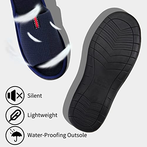 WALKFUN Lightweight House Slippers for Men Open Toe Soft Indoor Slip on Mens Slides Sandals with Memory Foam for Bedroom Patio All Seasons，Navy Blue 14 - Image 5
