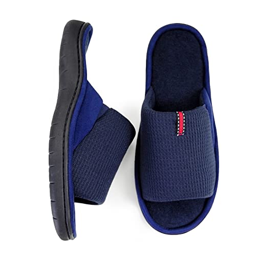 WALKFUN Lightweight House Slippers for Men Open Toe Soft Indoor Slip on Mens Slides Sandals with Memory Foam for Bedroom Patio All Seasons，Navy Blue 14 - Image 1