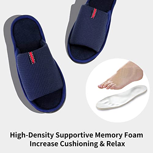 WALKFUN Lightweight House Slippers for Men Open Toe Soft Indoor Slip on Mens Slides Sandals with Memory Foam for Bedroom Patio All Seasons，Navy Blue 14 - Image 2