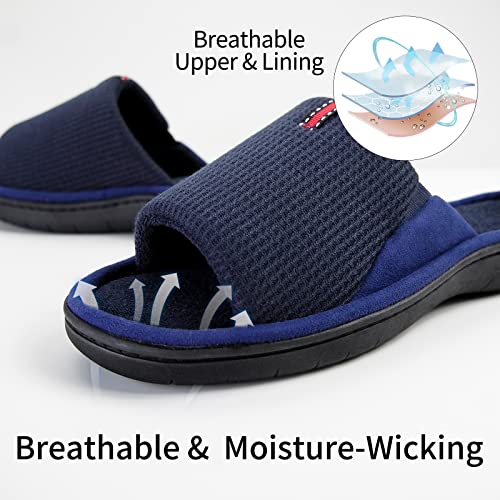 WALKFUN Lightweight House Slippers for Men Open Toe Soft Indoor Slip on Mens Slides Sandals with Memory Foam for Bedroom Patio All Seasons，Navy Blue 14 - Image 3