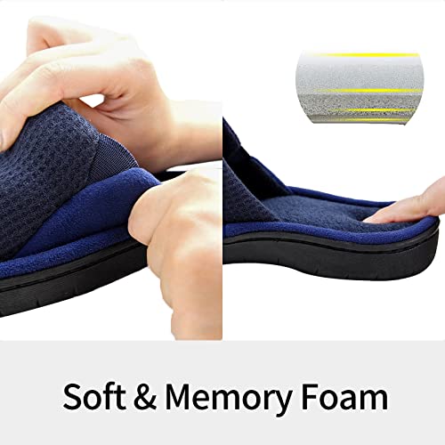 WALKFUN Lightweight House Slippers for Men Open Toe Soft Indoor Slip on Mens Slides Sandals with Memory Foam for Bedroom Patio All Seasons，Navy Blue 14 - Image 4