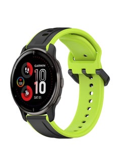 Generic Replacement Strap For Garmin Venu 2 Plus 20mm Convex Loop Two-Color Silicone Watch Band Black+Lime 