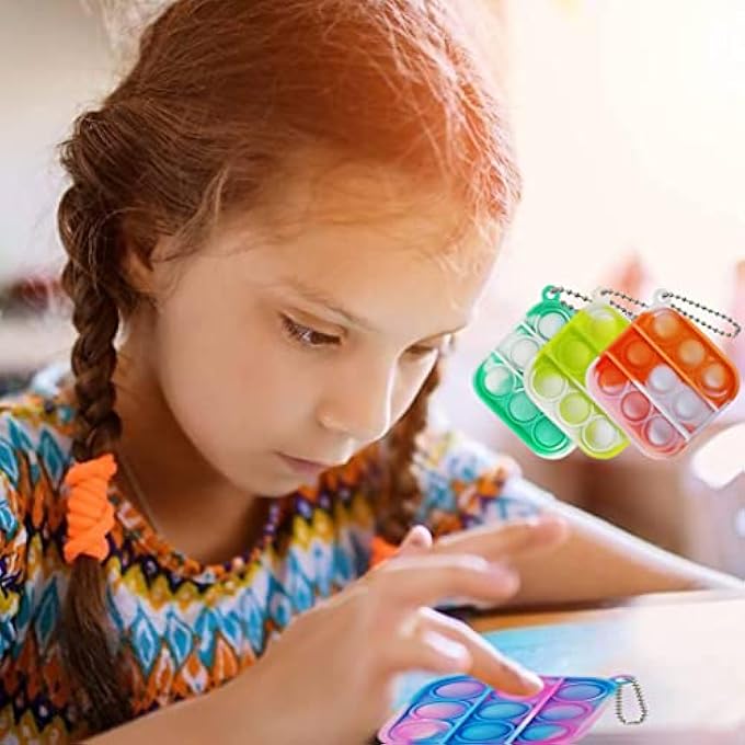 HENXING 30 Pcs Tie Dye Squeeze Pop Bubble Simple Fidget Sensory Toys, Keychain Wrap Small Pop Bulk Classroom Prizes Relieve Anxiety Stress Toy for Kids Adult Party Favors - Image 3