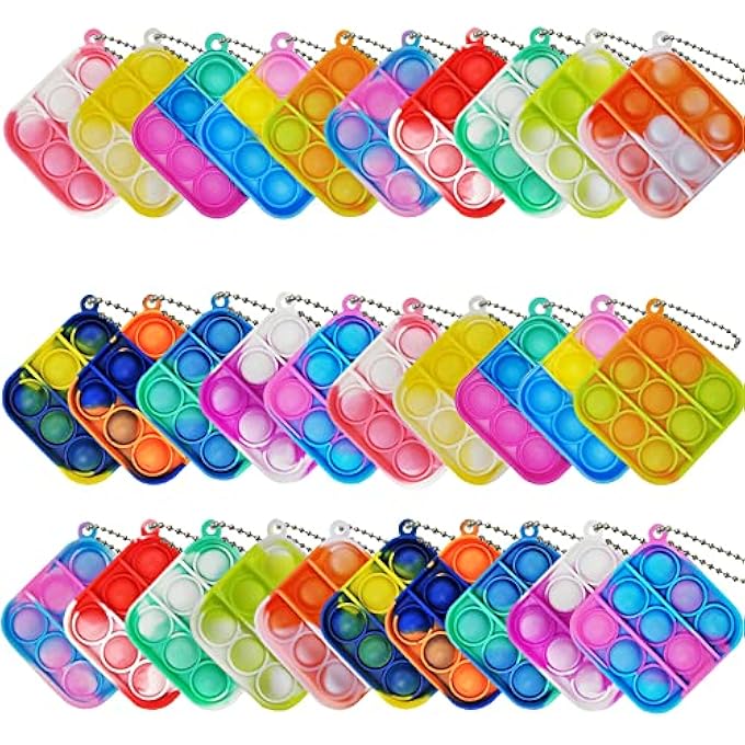 HENXING 30 Pcs Tie Dye Squeeze Pop Bubble Simple Fidget Sensory Toys, Keychain Wrap Small Pop Bulk Classroom Prizes Relieve Anxiety Stress Toy for Kids Adult Party Favors - Image 1
