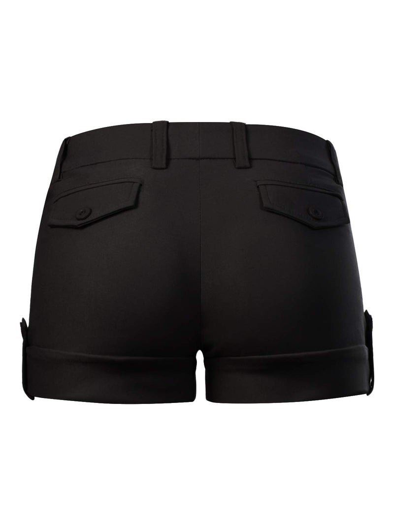 MixMatchy Women's Casual Body Enhancing Comfort Cuffed Shorts with Pockets Black L - Image 3
