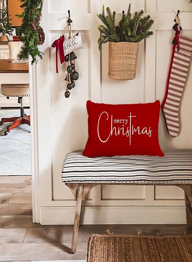 RABUSOFA Christmas Pillow Covers 12x20 Inch,Red Merry Christmas Saying Decorations Winter Decorative Throw Pillow Cases,Farmhouse Holiday Xmas Lumbar Cushion Covers for Couch Living Room(16) - Image 4