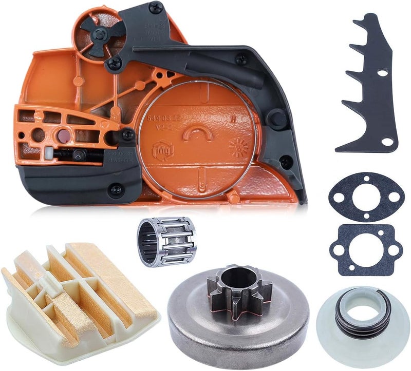 Adefol Chainsaw Brake Clutch Cover 8pcs Kit for Husqvarna 445 450 with .325" 7T Clutch Drum, Worm Gear, Air Filter, Needle Bearing, Felling Dog, Gasket Replacement Parts for 544097902 (8 Pack)