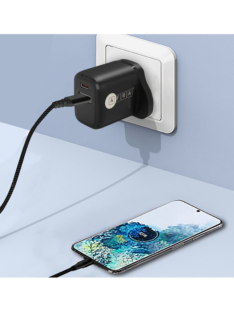 AFRA AFRA USB Wall Charger, 20W, 3A Charging Speed, Dual Ports, USB A, USB C, Fast Charging, Light, Overheat and Short Circuit Protection, Compact Design  - Image 4