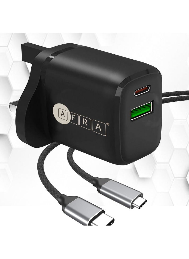 AFRA AFRA USB Wall Charger, 20W, 3A Charging Speed, Dual Ports, USB A, USB C, Fast Charging, Light, Overheat and Short Circuit Protection, Compact Design  - Image 2