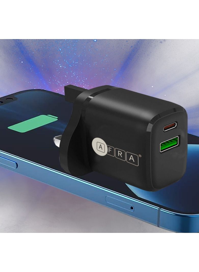 AFRA AFRA USB Wall Charger, 20W, 3A Charging Speed, Dual Ports, USB A, USB C, Fast Charging, Light, Overheat and Short Circuit Protection, Compact Design  - Image 3