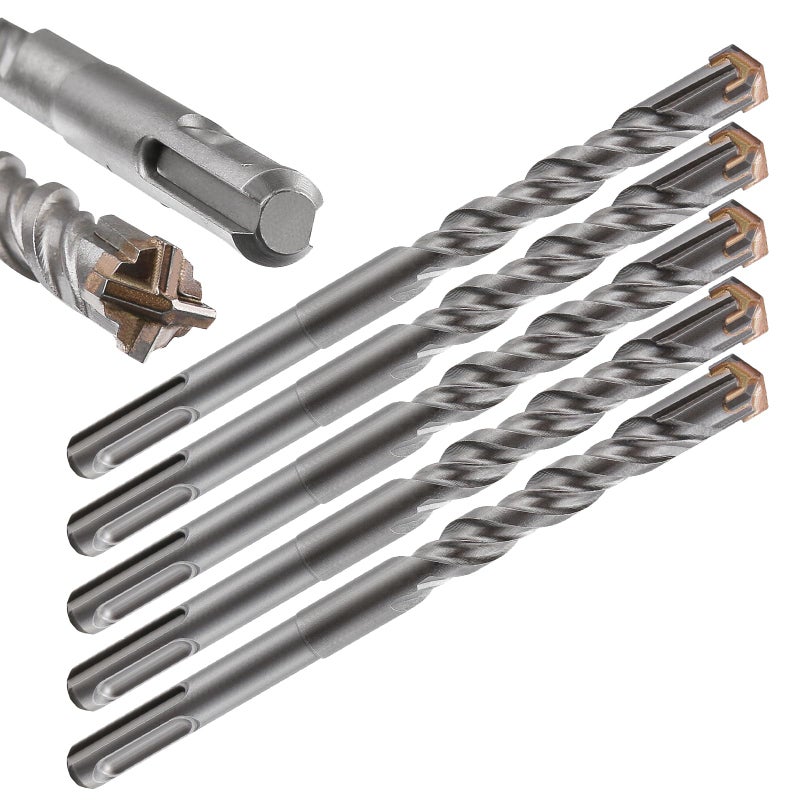 Wensilon 5pcs 1/2" X 6"-4" Cross-Type Double Thread Carbide Drill Bits for Concrete, Brick, Stone, Hammer Drill - Image 1