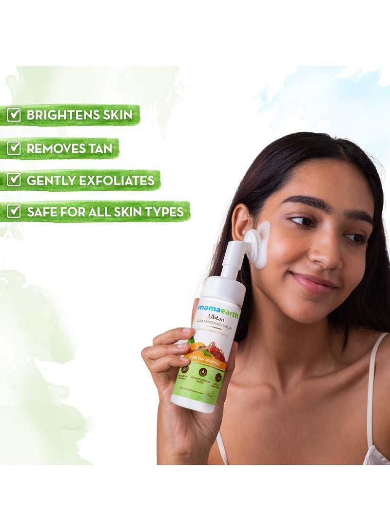 Mama Earth Ubtan Foaming Face Wash with Turmeric and Saffron for Tan Removal - 150ml Brightens Skin | Removes Tan | Gently Exfoliates - Image 2