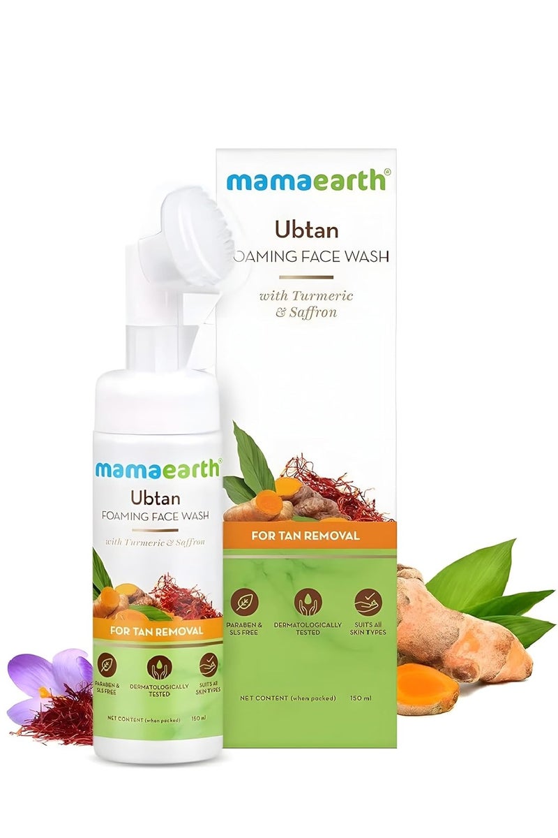 Mama Earth Ubtan Foaming Face Wash with Turmeric and Saffron for Tan Removal - 150ml Brightens Skin | Removes Tan | Gently Exfoliates - Image 1