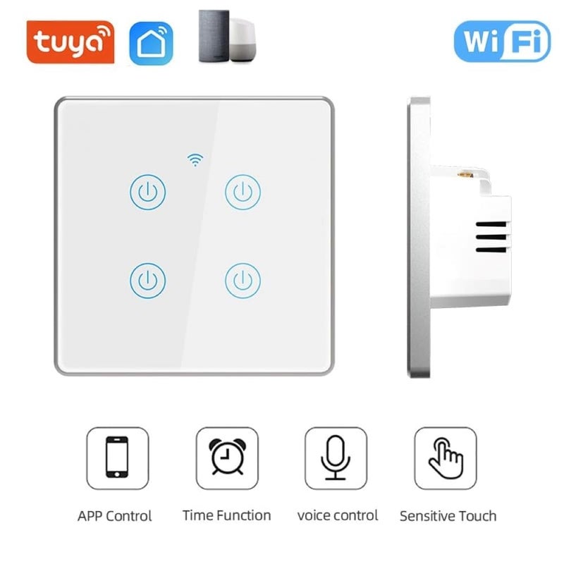 Tichondrius WiFi Smart Wall Light Switch, Metal Border Touch Switches, Glass Panel, No Neutral Wire Required, Remote Control Smart Life/Tuya App, Work with Alexa, Google Home (White Silver, 3 Gang) - Image 2