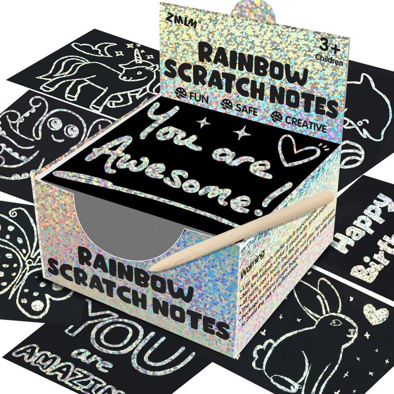 ZMLM Easter Basket Stuffers for Kids165 Rainbow Scratch Paper Art Notes Easter Crafts for Kids Ages 48 Gifts Girls Boys Toys Classroom Prizes for Students School ActivitySilver - Image 2