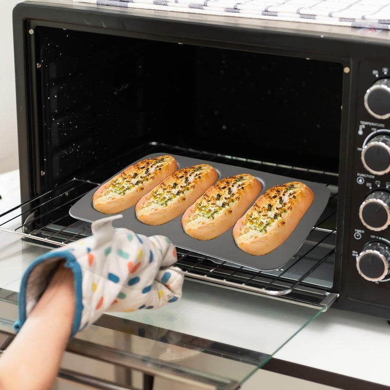 JSJMOFA Hot Dot Bun Pan, 2 Pack Non-Stick Carbon Steel Baguette Pan, Perforated Hotdog Bread Pans, Mini Baguette Sandwich Baking Trays for Hot Dog Bun Rolls, Black - Image 5