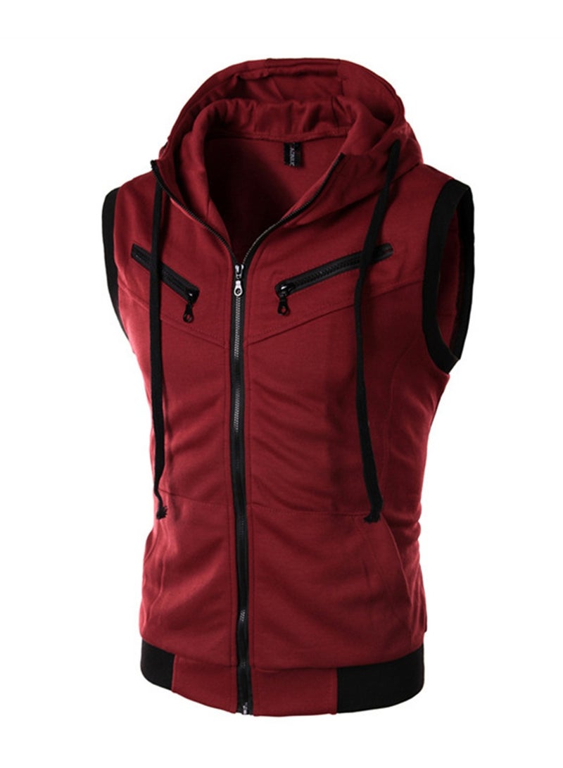 Summer new men's hooded sleeveless vest solid color casual slim fit vest - Image 1
