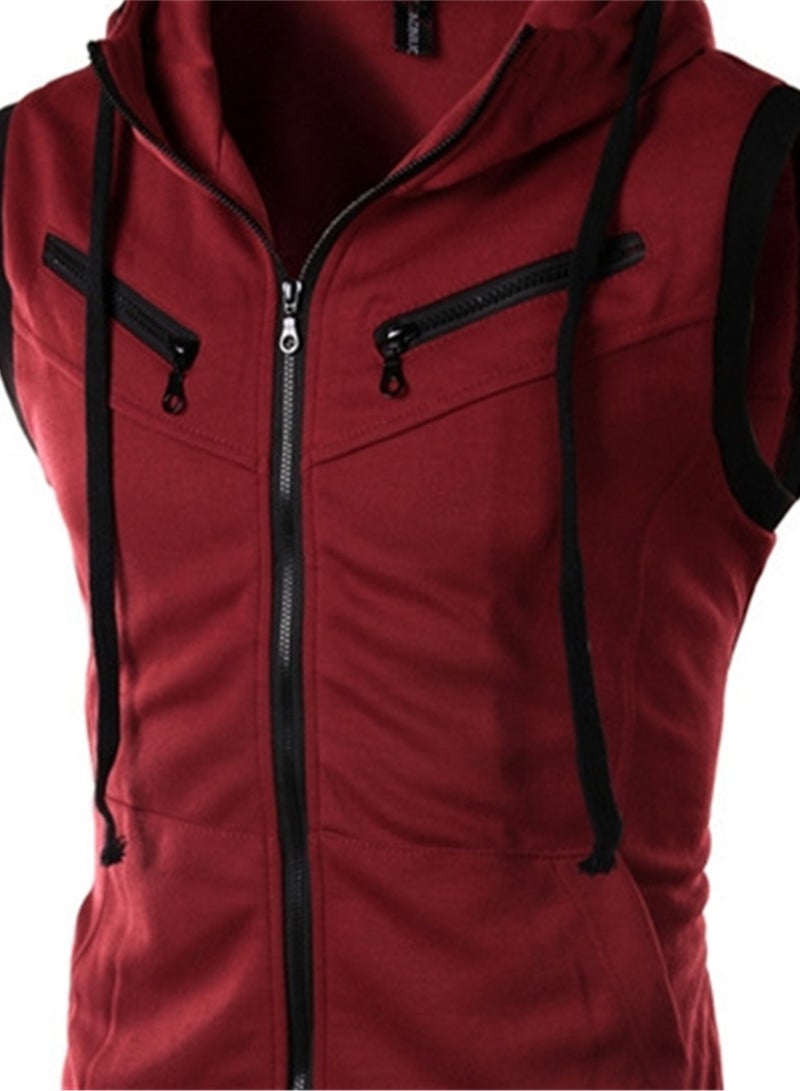 Summer new men's hooded sleeveless vest solid color casual slim fit vest - Image 3