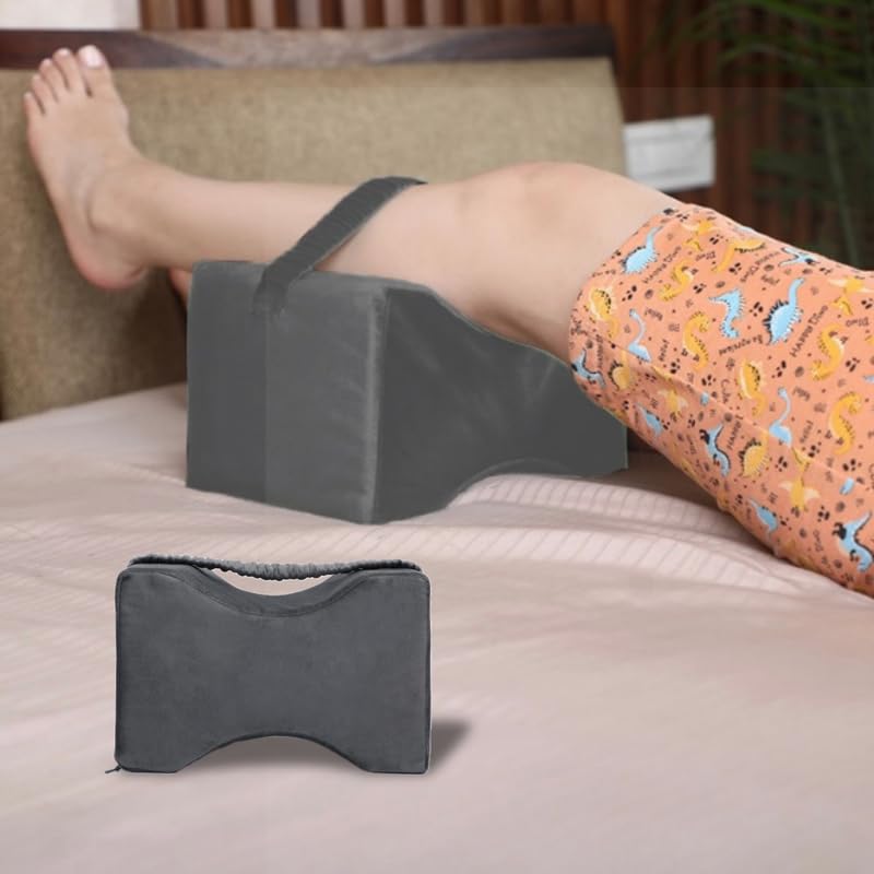 Dormyo Knee Memory Foam Pillow for Side Sleepers, Sciatica, Knee Joints, Pregnancy, Hip Pain - Keeps Knees Separated and Aligns Spine, Legs & HIPS - Leg Cushion with Washable Cover (Grey) - Image 1