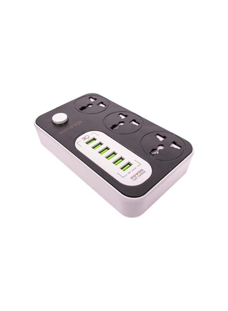 power strip surge protector 220v with 3 universal international socket and smart  charging ports 2.4a - black grey  - Image 4