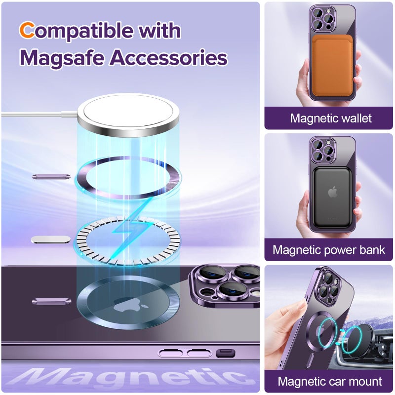 Hython Magnetic Clear for iPhone 14 Pro Max Case with Camera Lens Protector [Compatible with MagSafe] Plating Edge Slim Soft TPU Cover Protective Phone Case for iPhone 14 Pro Max 6.7", Deep Purple - Image 3