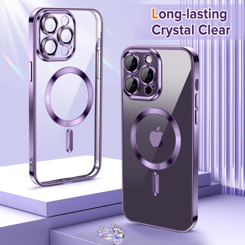 Hython Magnetic Clear for iPhone 14 Pro Max Case with Camera Lens Protector [Compatible with MagSafe] Plating Edge Slim Soft TPU Cover Protective Phone Case for iPhone 14 Pro Max 6.7", Deep Purple - Image 2