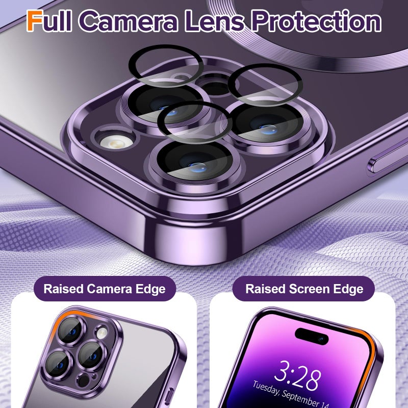 Hython Magnetic Clear for iPhone 14 Pro Max Case with Camera Lens Protector [Compatible with MagSafe] Plating Edge Slim Soft TPU Cover Protective Phone Case for iPhone 14 Pro Max 6.7", Deep Purple - Image 4