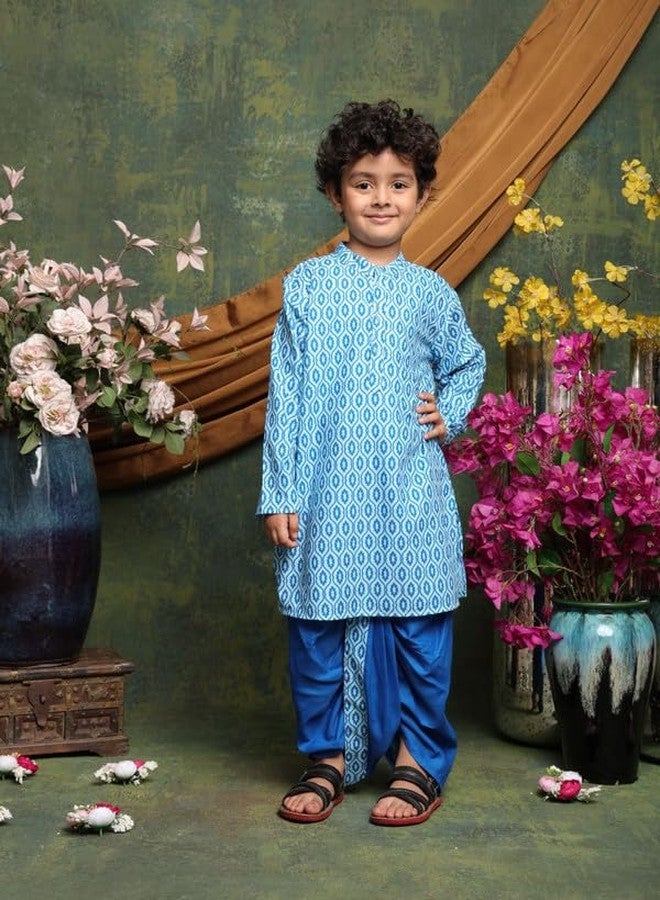 Saka Designs Boys Printed Kurta with Dhoti Pant Set | Blue - 4-5years - Image 4