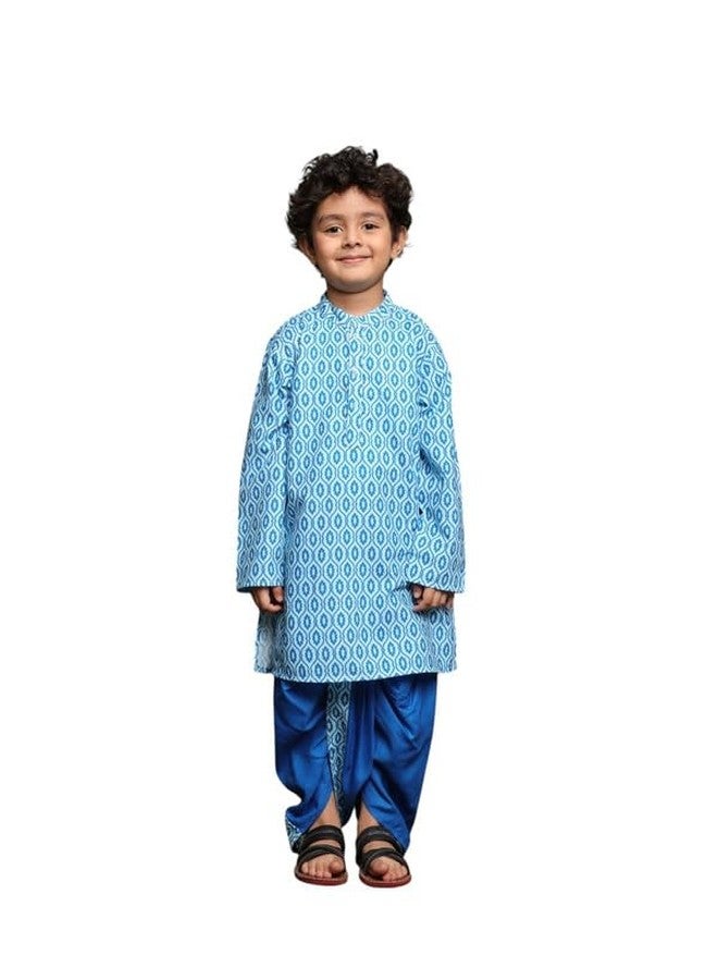 Saka Designs Boys Printed Kurta with Dhoti Pant Set | Blue - 4-5years - Image 1