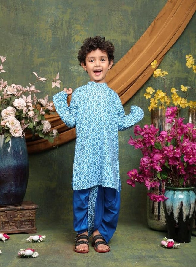 Saka Designs Boys Printed Kurta with Dhoti Pant Set | Blue - 4-5years - Image 5