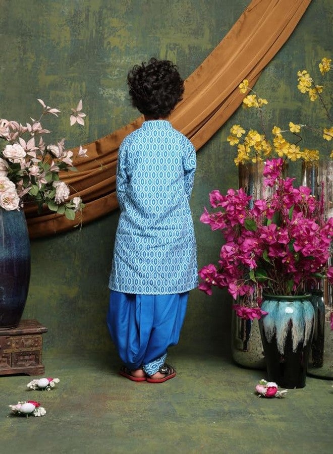 Saka Designs Boys Printed Kurta with Dhoti Pant Set | Blue - 4-5years - Image 2