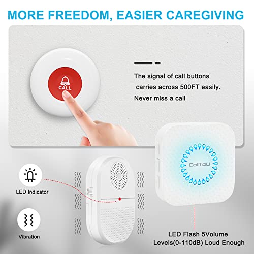CallToU Wireless Caregiver Pager Waterproof Call Button Vibration Call Button for Elderly at Home Disabled Patient Elderly Monitoring Nurse Calling 2 SOS Call Buttons/Transmitters 500FT 2 Receivers - Image 4