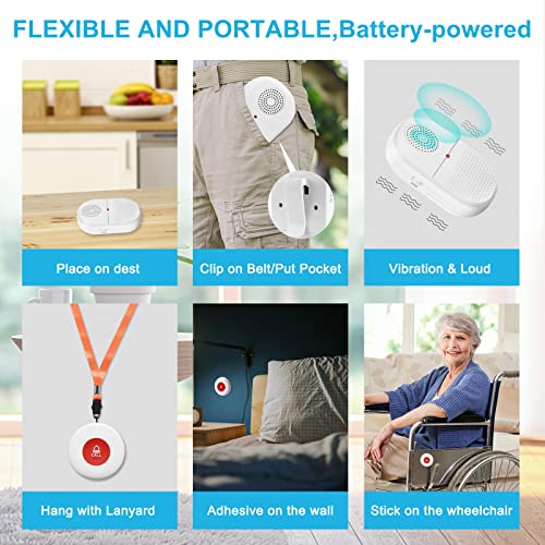 CallToU Wireless Caregiver Pager Waterproof Call Button Vibration Call Button for Elderly at Home Disabled Patient Elderly Monitoring Nurse Calling 2 SOS Call Buttons/Transmitters 500FT 2 Receivers - Image 3