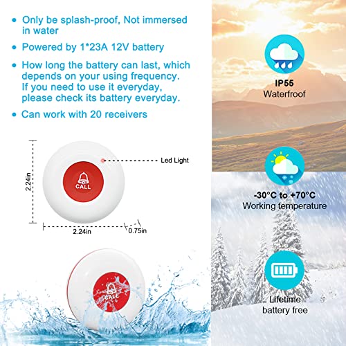 CallToU Wireless Caregiver Pager Waterproof Call Button Vibration Call Button for Elderly at Home Disabled Patient Elderly Monitoring Nurse Calling 2 SOS Call Buttons/Transmitters 500FT 2 Receivers - Image 5