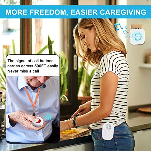 CallToU Wireless Caregiver Pager Waterproof Call Button Vibration Call Button for Elderly at Home Disabled Patient Elderly Monitoring Nurse Calling 2 SOS Call Buttons/Transmitters 500FT 2 Receivers - Image 2